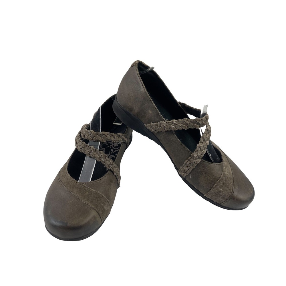 Aetrex Ada Mary-Jane Flats Women 8.5 M Shoes Grey Brown Braided Leather Comfort
